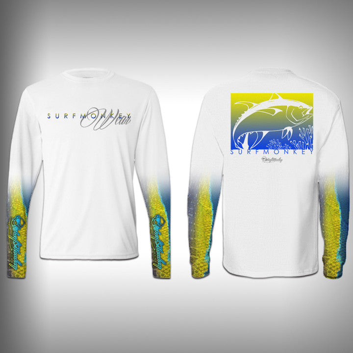 Yellowfin Tuna Scale Sleeve Shirt - SurfMonkey - Performance Shirts - Fishing Shirt 2x - Large / White